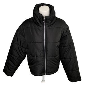 Celebrity Pink Puffer Coat Womens XL Black‎ Cropped Pockets Lined Zipper NEW